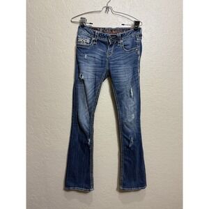 Womens Rock Revival Klandi Boot Cut Denim Acid Wash Distressed Jeans Size 27